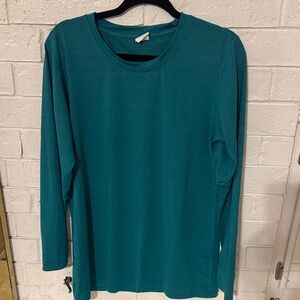 Long Sleeve Perforated Knit Tee - Teal